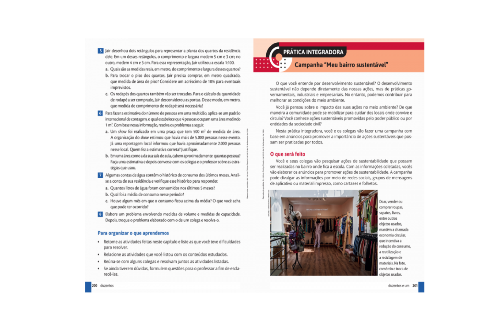 Seção Prática integradora. Seção que propõe o desenvolvimento de projetos de estudo que estabelecem relações entre alfabetização, matemática e outros componentes curriculares.