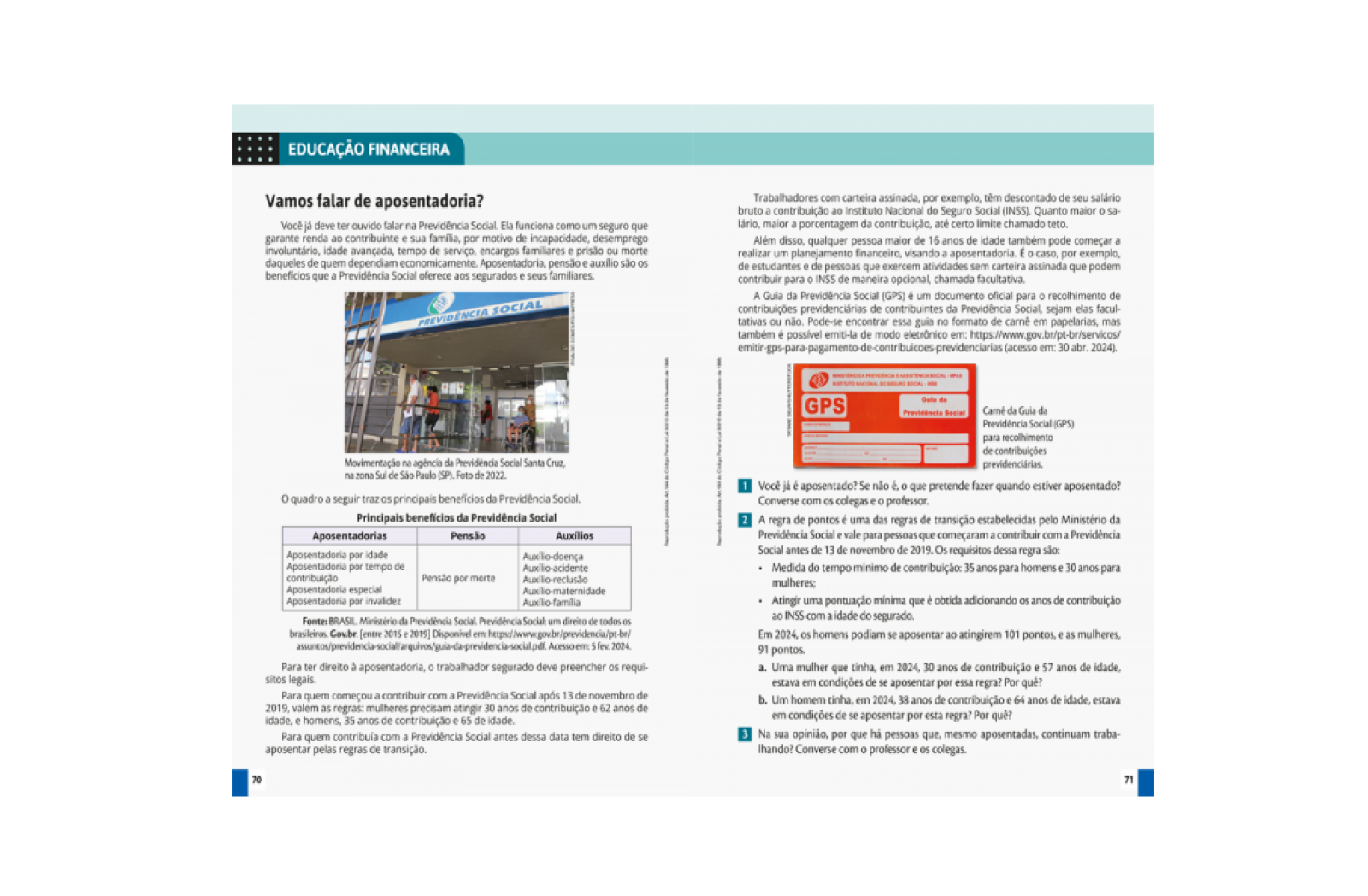 Seção Educação Financeira. Textos informativos com questões e atividades para a compreensão de conceitos matemáticos em práticas financeiras.