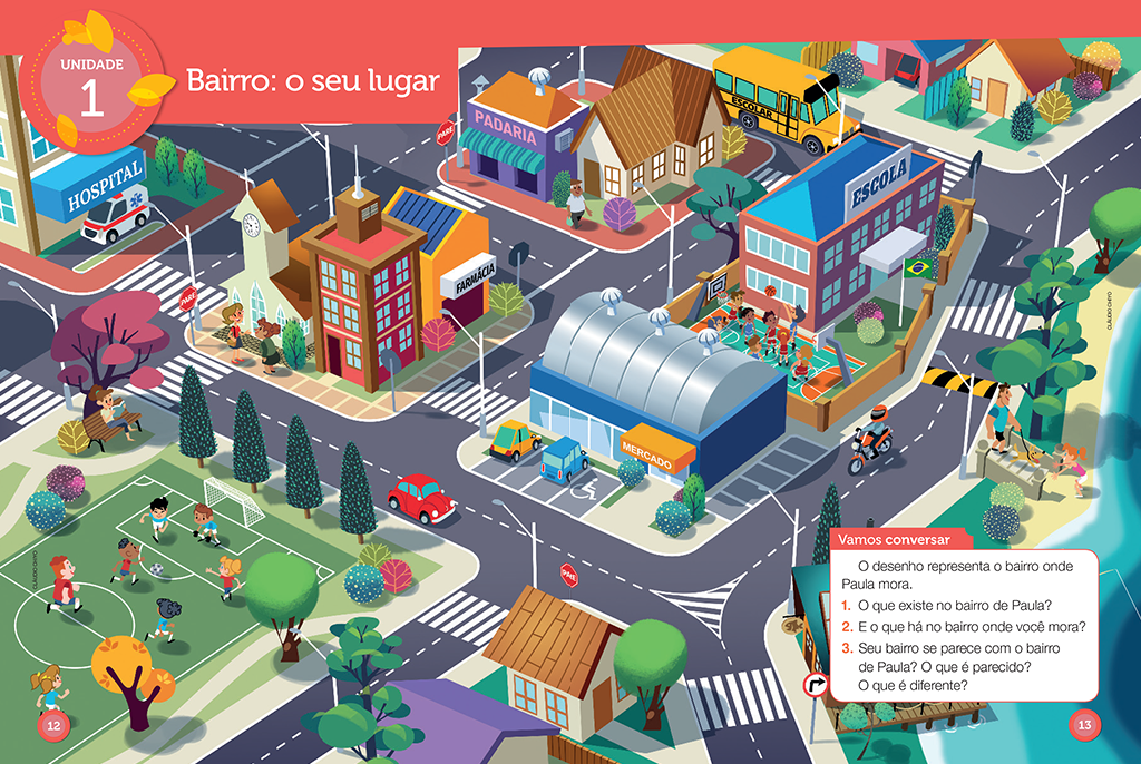 Nas páginas de abertura, o aluno vai explorar imagens e conversar sobre assuntos que introduzem o tema a ser abordado na unidade.