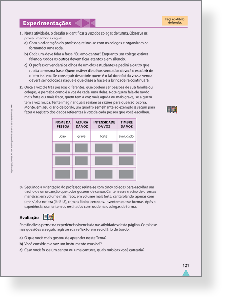 Reprodução em miniatura de página do Livro do Estudante com destaque para a seção Experimentações.