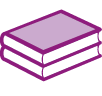 Ícone. Ícone indicativo de ‘Sugestão de livro’. O ícone corresponde à ilustração de dois livros empilhados na cor rosa.