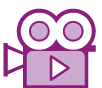 Ícone. Ícone indicativo de ‘Sugestão de vídeo’. O ícone corresponde à ilustração de um projetor de cinema na cor rosa.