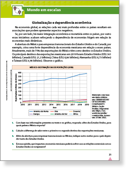 Página de livro. Destaque para a seção Mundo em escalas.