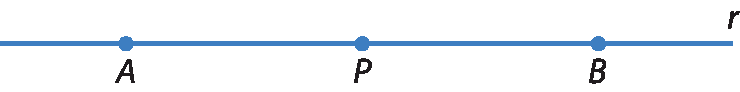 Figura geométrica. Representação de parte de uma reta r e pontos A, P e B, nesta ordem, sobre ela.