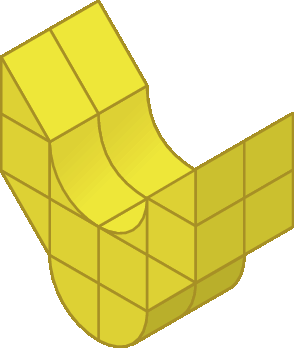 Figura geométrica. Empilhamento de cubos amarelos dispostos de modo que se parece com uma garra.
