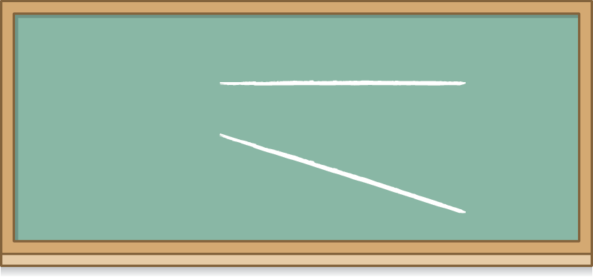 Ilustração. Quadro de giz em que estão desenhadas a representação de duas retas: uma reta na horizontal e abaixo outra inclinada.
