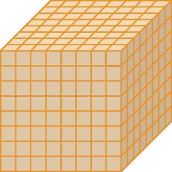 Figura geométrica. Paralelepípedo formado por empilhamento de cubos em 8 camadas. Em cada camada há 8 fileiras com 8 cubos em cada.