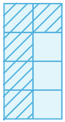 Ilustração. Retângulo dividido em 8 partes quadradas iguais, 5 delas estão hachuradas.