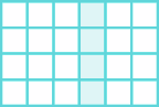 Ilustração. Retângulo dividido em 24 partes quadradas iguais, dispostos em 6 colunas com 4 quadradinhos cada. Os quadradinhos da quarta fileira tem fundo azul e os demais tem fundo branco.