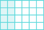 Ilustração. Retângulo dividido em 24 partes quadradas iguais, dispostos em 6 colunas com 4 quadradinhos cada. Os quadradinhos das duas primeiras fileiras tem fundo azul e os demais tem fundo branco.