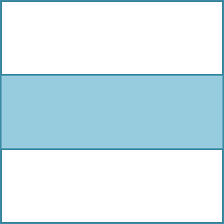 Figura geométrica. Quadrado está dividido em 3 retângulos iguais. De cima para baixo, o primeiro e o terceiro retângulos são brancos e o segundo é azul.