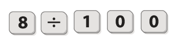 Ilustração. Sequência de teclas da calculadora: 8, símbolo da divisão, 1, 0 e 0.