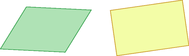 Figuras geométricas. À esquerda, paralelogramo verde. À direita, retângulo amarelo.