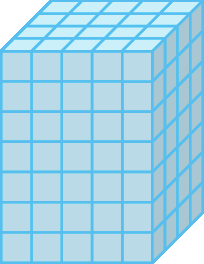 Figura geométrica. Paralelepípedo formado por empilhamento de cubos em 7 camadas. Em cada camada há 4 fileiras com 5 cubos em cada.