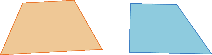 Figuras geométricas. À esquerda, trapézio laranja. À direita, trapézio retângulo azul.