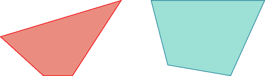 Figuras geométricas. À esquerda, trapézio vermelho, à esquerda, trapézio azul.