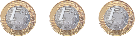 Fotografia 3 moedas de 1 real.