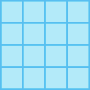 Figura geométrica. Quadrado azul com 4 linhas, com 4 quadradinhos cada.