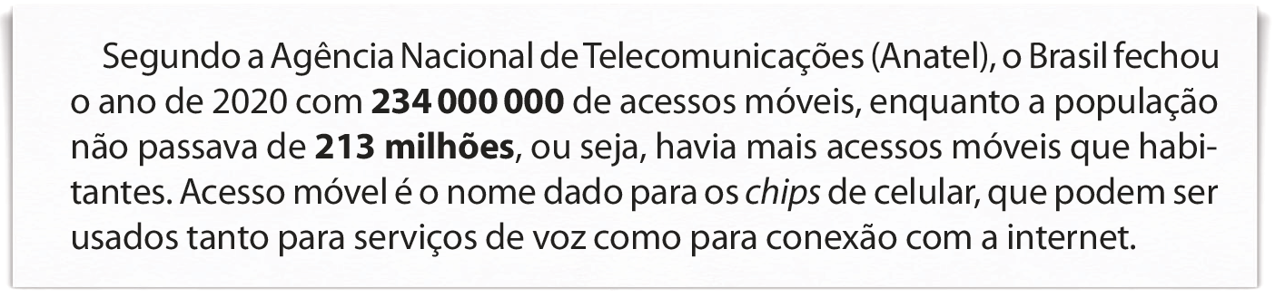 Ilustração. Segundo a Agência Nacional de Telecomunicações (Anatel), o Brasil fechou o ano de 2 mil e 20 com 234 milhões de acessos móveis, enquanto a população não passava de 213 milhões, ou seja, havia mais acessos móveis que habitantes. Acesso móvel é o nome dado para os chips de celular, que podem ser usados tanto para serviços de voz como para conexão com a internet.