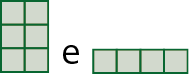 Figura geométrica. Item B. Retângulo verde com 3 linhas, com 2 quadradinhos cada e um retângulo verde com 1 linha, com 4 quadradinhos.