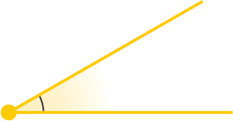 Figura geométrica. Representação de um ângulo com abertura maior que 0 grau e menor do que 90 graus.