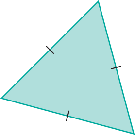 Ilustração. Triângulo com os 3 lados com a mesma medida de comprimento.