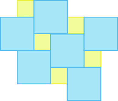 Ilustração. Seis quadrados azuis, intercalados com 5 pequenos quadrados amarelos. Formando um mosaico.