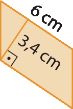 Ilustração. Paralelogramo laranja, medida do comprimento da base, 6 centímetros. Cota da medida de comprimento da altura, indicando 3 vírgula 4 centímetros.