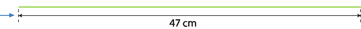 Esquema. Seta azul apontando para ilustração de um segmento de reta verde com indicação de 47 centímetros de medida de comprimento.