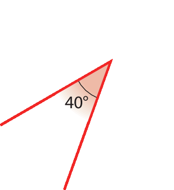 Figura geométrica. Representação de ângulo vermelho com medida de 40 graus.