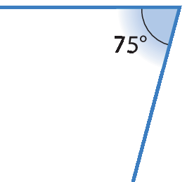 Figura geométrica. Representação de ângulo azul com medida de 75 graus.