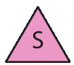 Ilustração. Triângulo rosa com a letra S no interior.