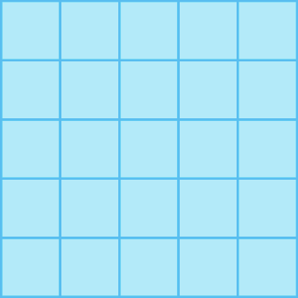 Ilustração. Quadrado azul dividido em 25 quadrados iguais, sendo 5 linhas e 5 colunas.