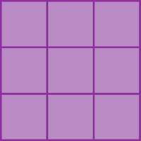 Ilustração. Quadrado roxo dividido em 9 quadrados iguais, sendo 3 linhas e 3 colunas.