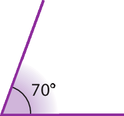 Figura geométrica. Representação de ângulo roxo cuja medida é setenta graus.