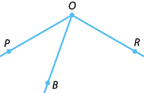 Figura geométrica. Esquema representando dois ângulos POB e ROB que possuem OB como lado comum. O lado OP está à esquerda de OB e o lado OR está à direita de OB.