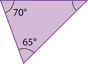 Figura geométrica. Triângulo com ângulo de 70 graus e 65 graus.