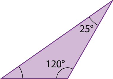 Figura geométrica. Triângulo com ângulo de 120 graus e 25 graus.