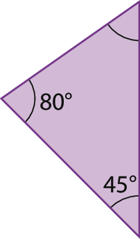 Figura geométrica. Triângulo com ângulo de 80 graus e 45 graus.