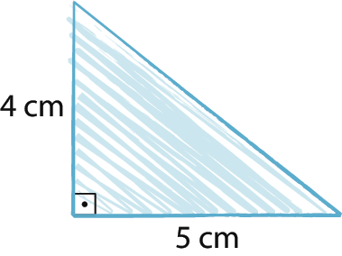 Figura geométrica. Triângulo retângulo em que a base mede 5 centímetros e a altura mede 4 centímetros.