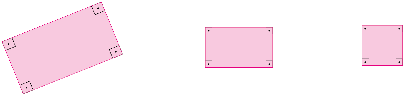 Figura geométrica. Retângulo cor de rosa em posição diagonal com destaque para os 4 ângulos retos. Figura geométrica. Retângulo cor de rosa com 4 ângulos retos. Figura geométrica. Retângulo quadrado cor de rosa com 4 ângulos retos.
