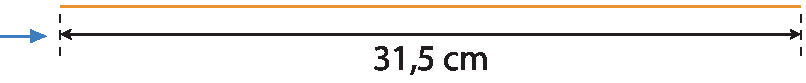 Esquema. Seta azul apontando para ilustração de um segmento de reta laranja com indicação de 31,5 centímetros de medida de comprimento.