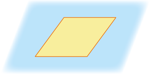 Ilustração. Uma região de cor azul em formato de paralelogramo, no centro há outro paralelogramo com a região interna de cor amarela e os lados de cor laranja.