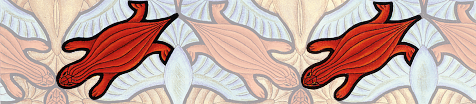 Ilustração. Corte retangular da fotografia da obra de arte da página anterior com dois lagartos vermelhos lado a lado em destaque.