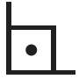Ilustração: Representação de ângulo reto, indicada por um quadrado com ponto em seu centro.