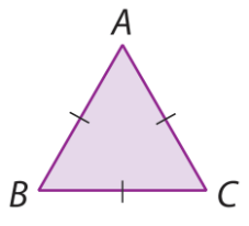 Figura geométrica. Triângulo ABC com indicação de que os três lados são congruentes.