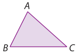 Figura geométrica. Triângulo ABC sem indicação de lados com mesma medida.
