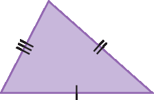 Figura geométrica. Triângulo lilás com três lados com medidas de comprimento diferentes entre si.