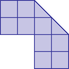 Figura geométrica. Polígono não convexo composto por 9 quadradinhos e 2 triângulos (cada triângulo correspondendo à metade cada quadradinho).