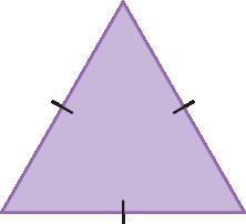 Figura geométrica. Triângulo lilás com três lados com mesma medida de comprimento.